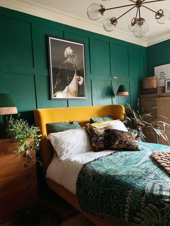 Hardal renk yatak odası dekorasyonu