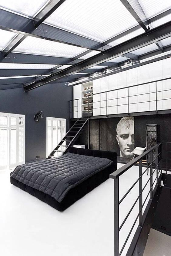 Siyah ve beyaz yatak odası dekorasyonu