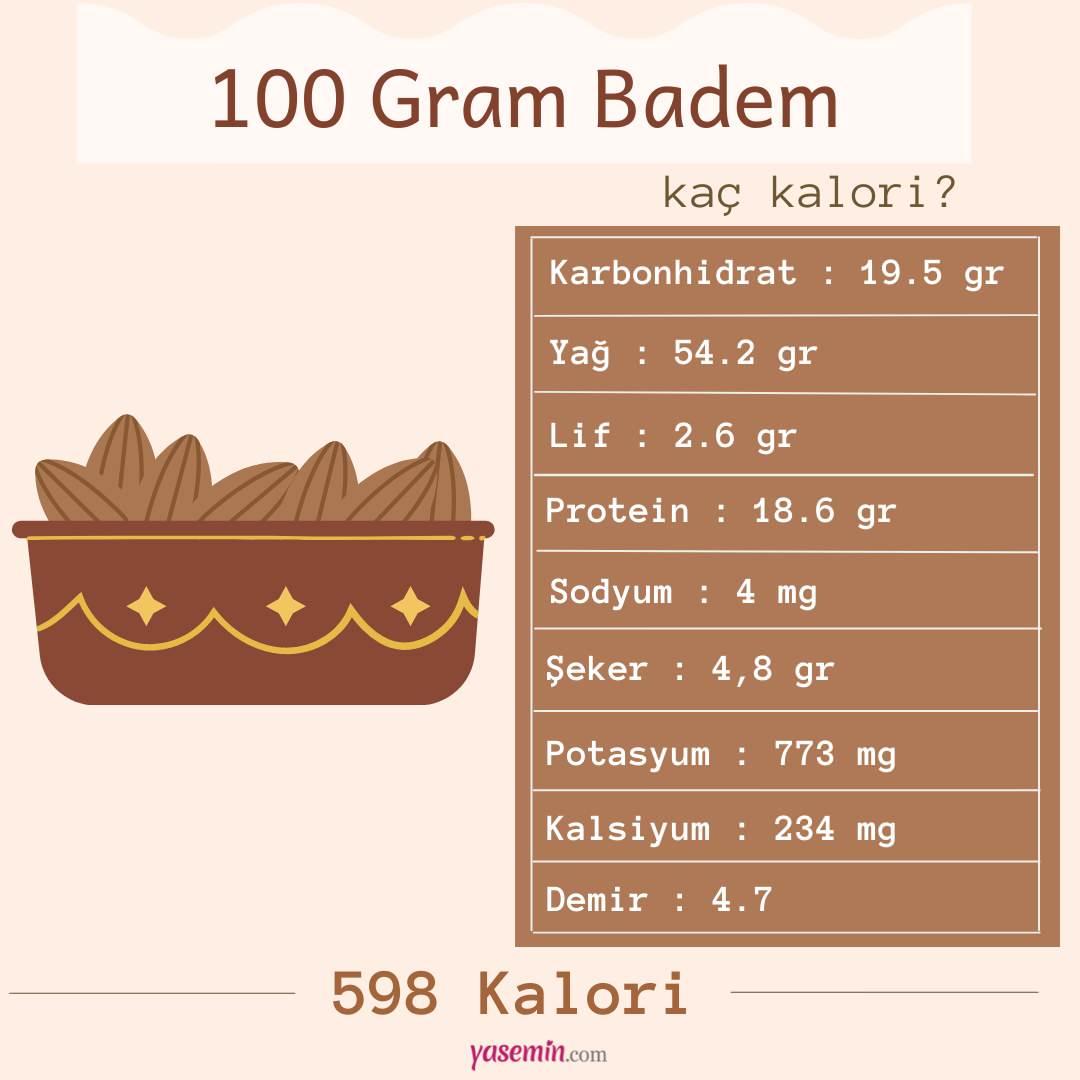 100 gram badem kaç kalori