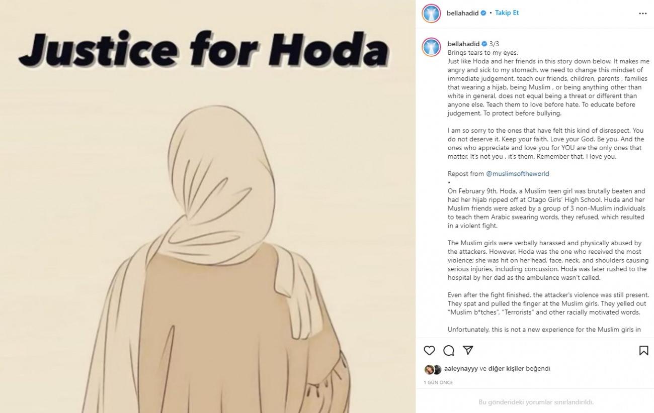 Bella Hadidin saldırıya uğrayan Müslüman genç kız için haklı isyanı