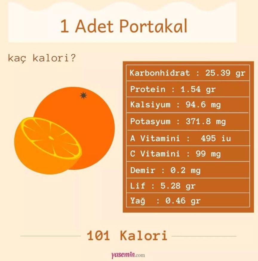 1 adet portakalın kalori cetveli