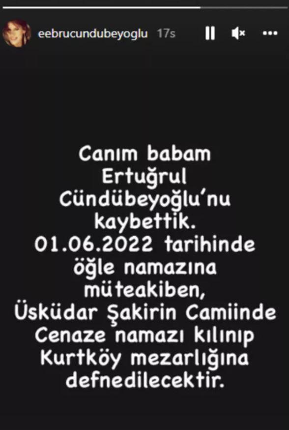 Ebru Cündübeyoğlunun sosyal medya hesabından yaptığı paylaşım