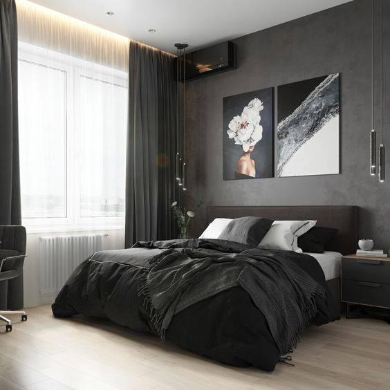 Siyah yatak odası dekorasyonu