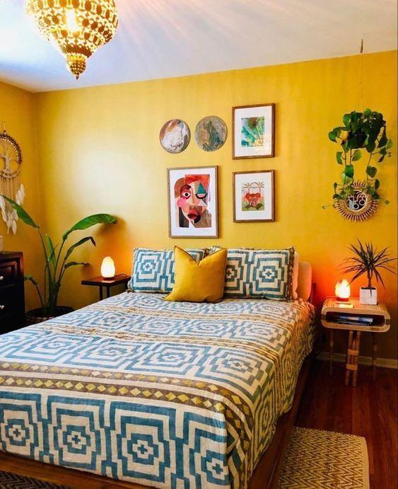 Sarı yatak odası dekorasyonu