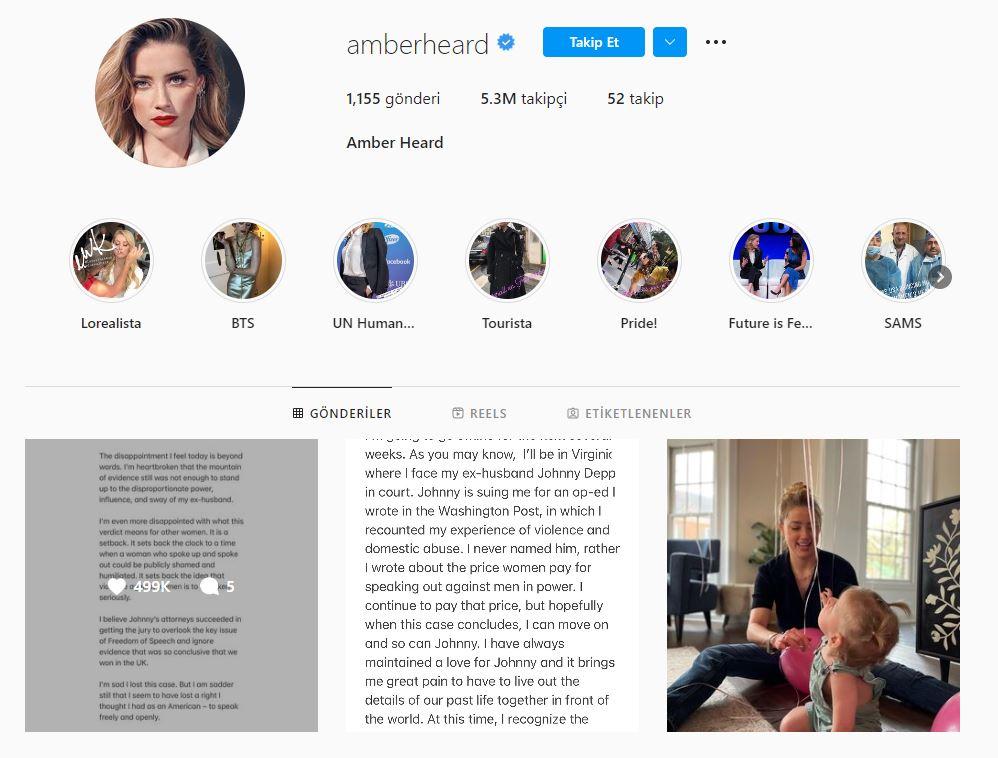 Amber Heard instagram hesabı