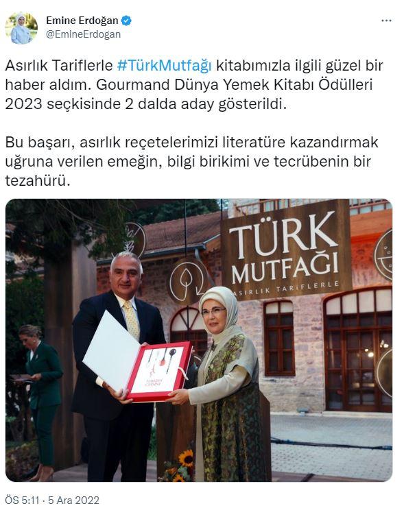 Emine Erdoğan Asırlık Tariflerle Türk Mutfağı kitabı paylaşımı