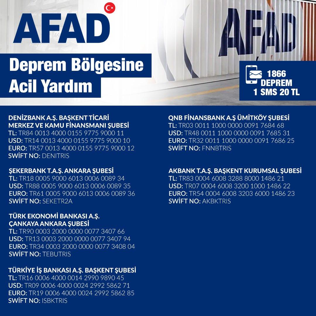 AFAD bağış hesap numaraları