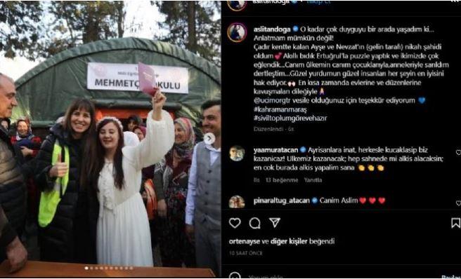 aslı tandoğan deprem bölgesinde nikah şahidi oldu 