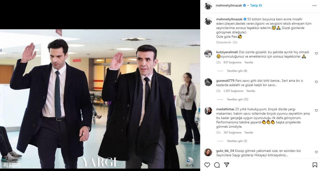 Yargı dizisi oyuncusu Mehmet Yılmaz Ak sosyal medya paylaşımı