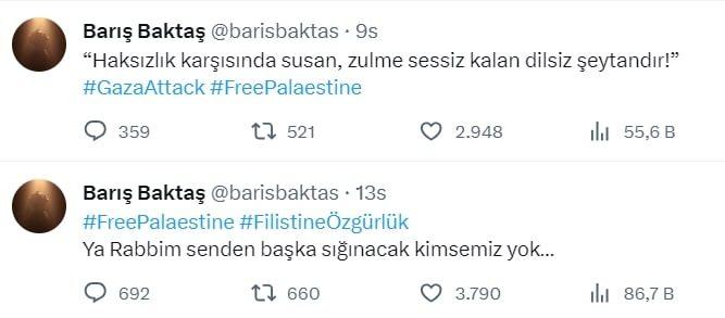 Barış Baktaş Filistine destek paylaşımı