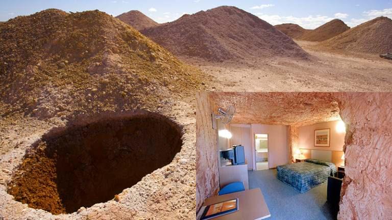 Coober Pedy kasabası evlerinden kareler