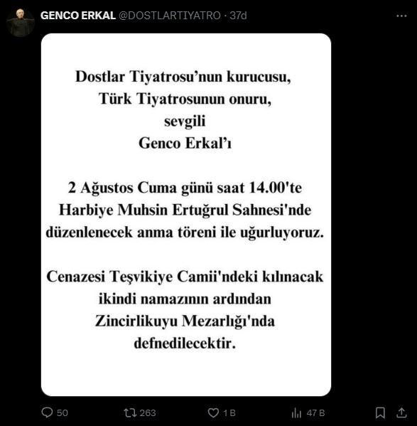 Tiyatrocu Genco Erkal son yolcuğuna uğurlanıyor