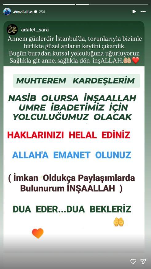 Ahmet Tatlısesin paylaşımı