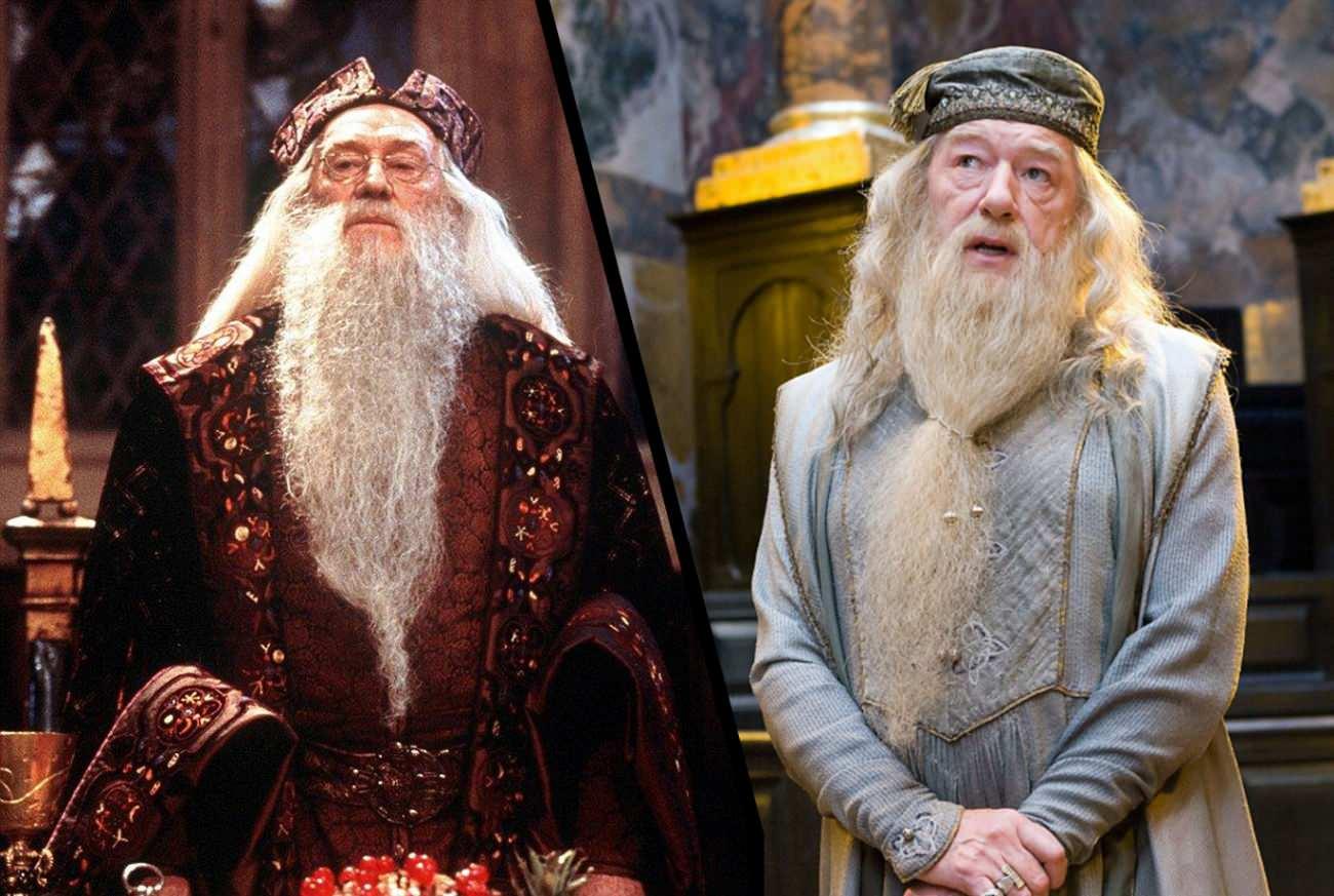 Albus Dumbledore rolünde Richard Harris ve Michael Gambon 