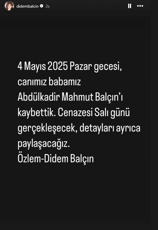 Didem Balçın babasını kaybettiğini duyurdu.