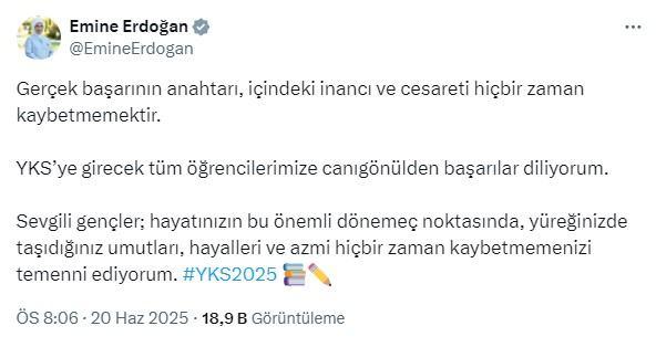 Emine Erdoğan YKS paylaşımı