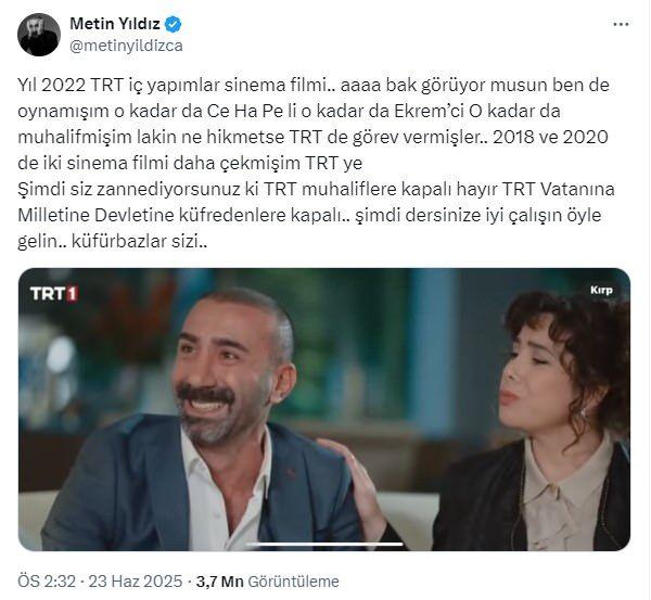 Metin Yıldız X hesabından yayınladığı gönderi