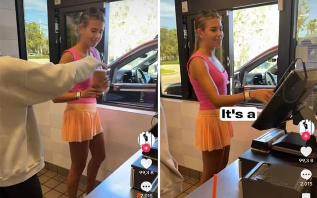 Kai Trump fast food servisi yaparken