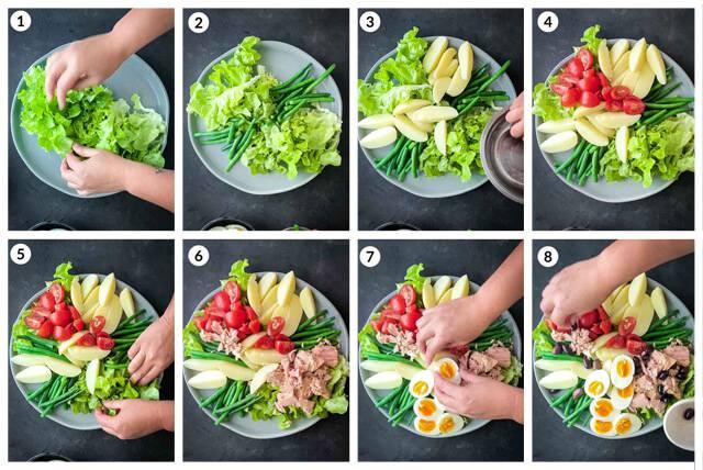 Niçose salatası yapım aşamaları