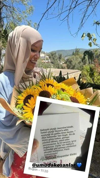 Gamze Özçelik ekip arkadaşlarından doğum günü çiçeği
