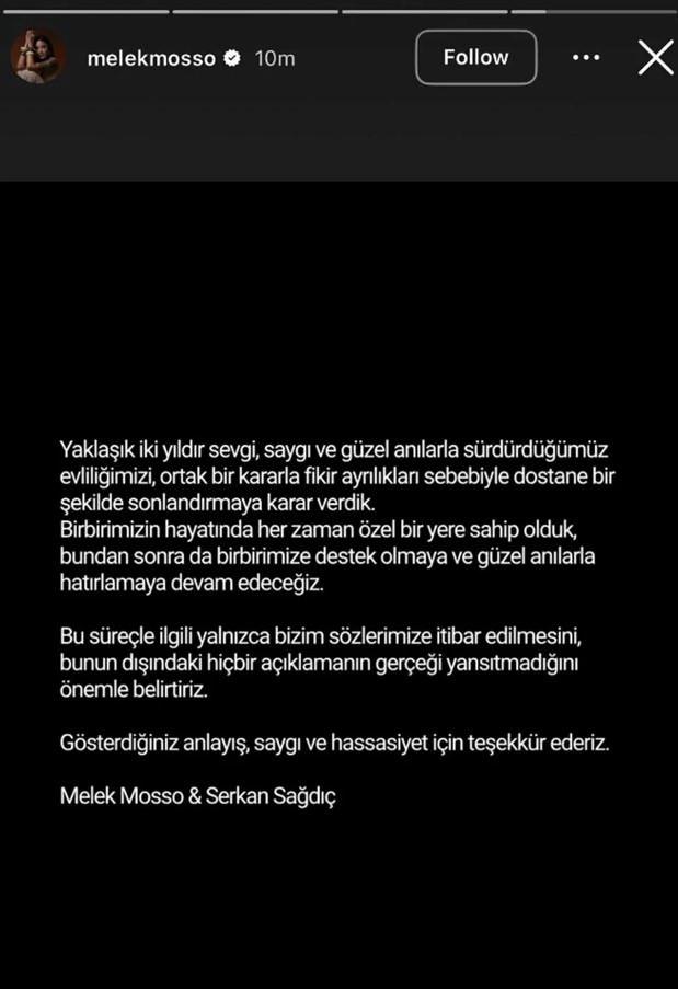Melek Mosso boşanma açıklaması