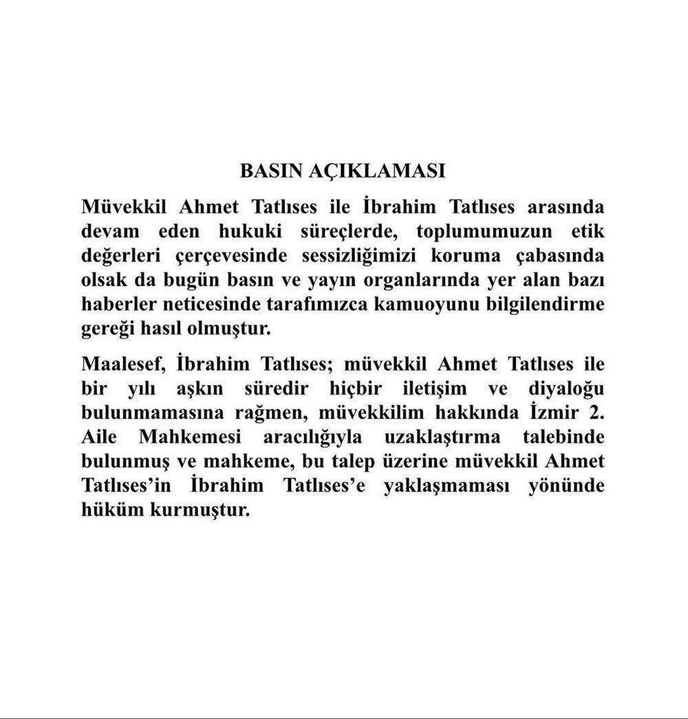 Ahmet Tatlısesİn avukatı Necmi Uğur Çelikelin yaptığı açıklama