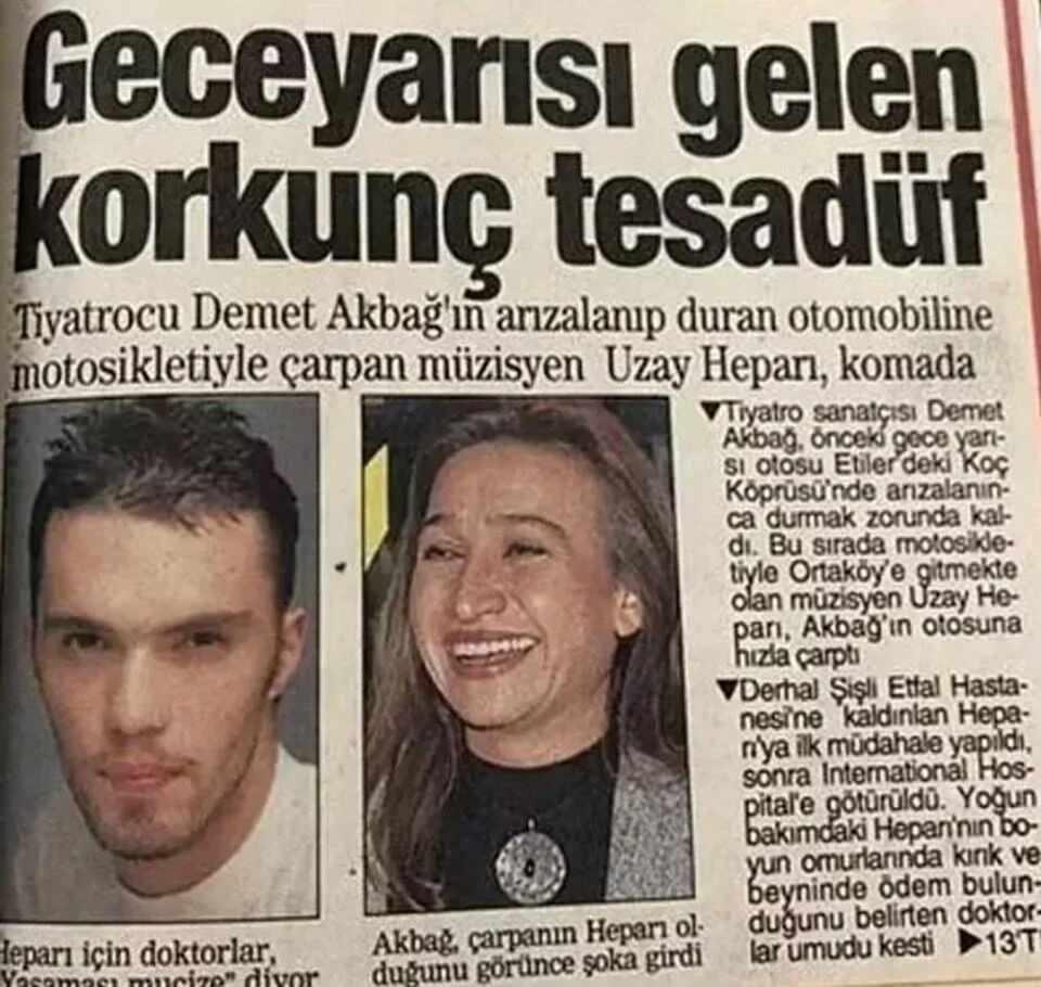 Uzay Heparının Demet Akbağın arabasına çarpması sonrası gazete manşeti