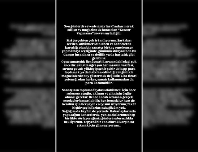 Tan Taşçının sosyal medya hesabında yaptığı açıklama