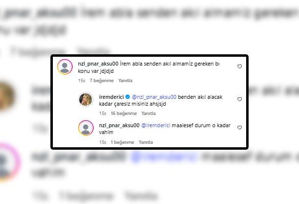 İrem Derici ve takipçisi arasında geçen diyalog