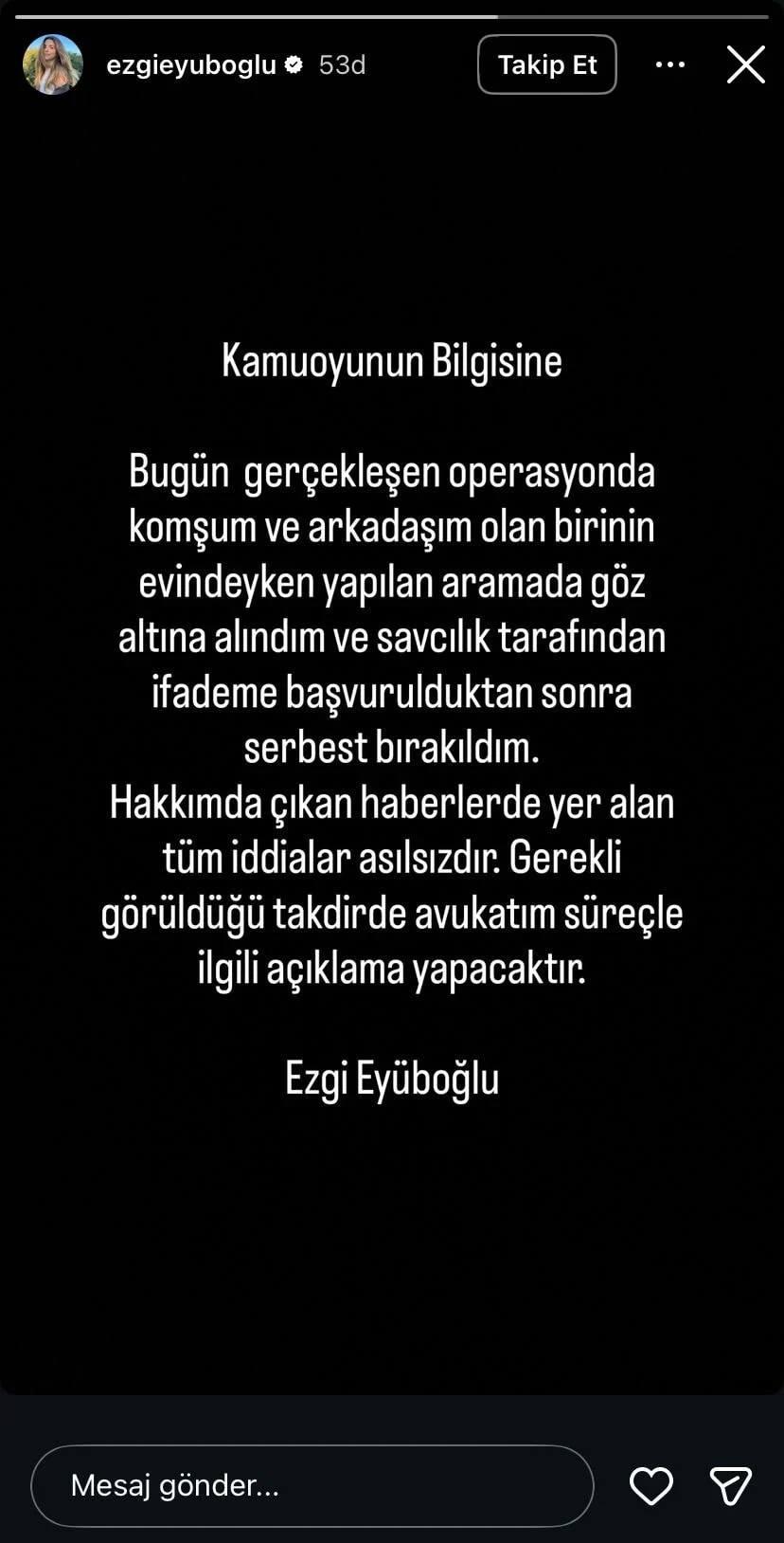 Ezgi Eyüboğlunun açıklaması