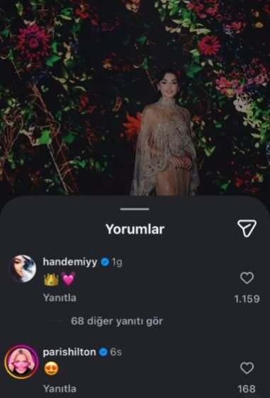 Hande Erçelin paylaşımına Paris Hiltondan yorum