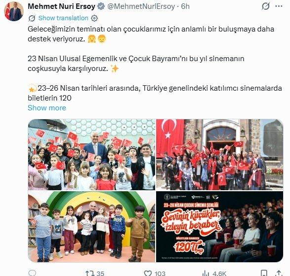 Bakan Mehmet Nuri Ersoy X paylaşımı