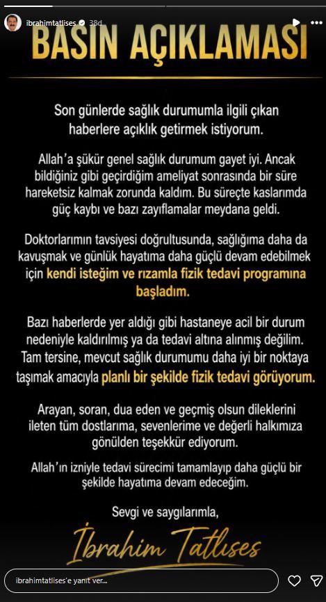 İbrahim Tatlısesin açıklaması