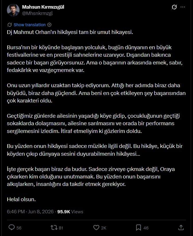 Mahsun Kırmızıgülün X paylaşımı