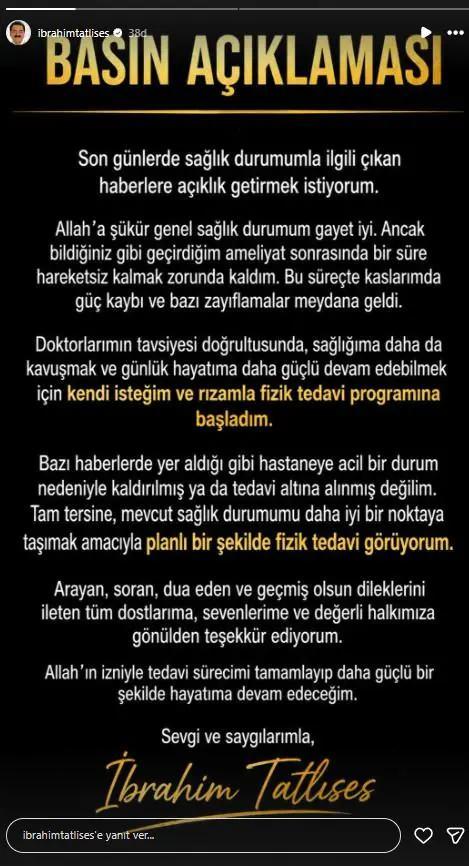 İbrahim Tatlıses sosyal medya paylaşımı