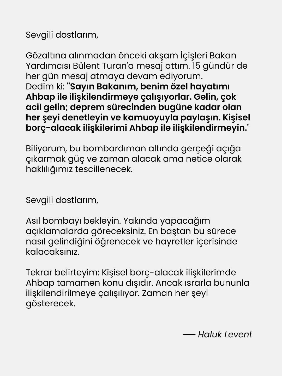 Haluk Leventin açıklaması