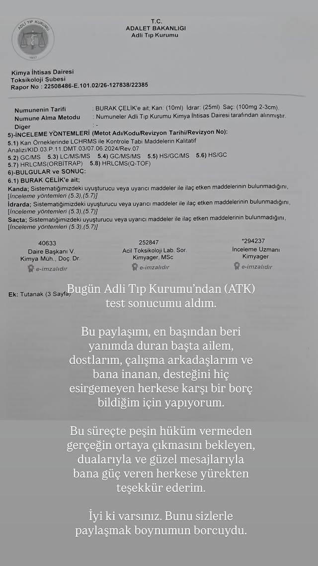 Burak Çelikin test sonucu