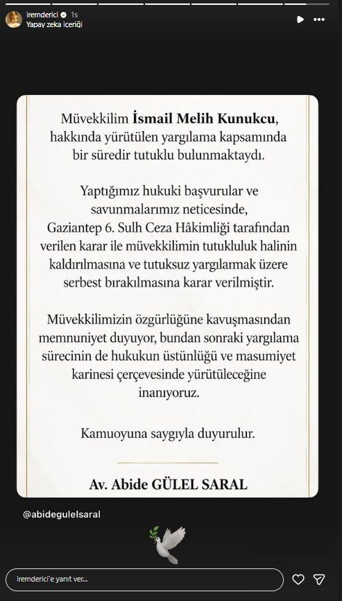 İrem Dericinin paylaşımı