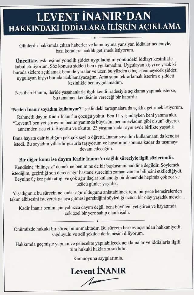 Levent İnanırın açıklaması