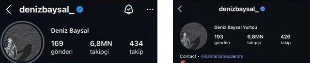 Deniz Baysalın sosyal medya hesabı
