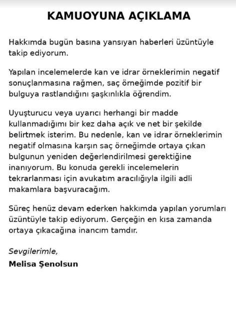 Melisa Şenolsunun sosyal medya paylaşımı