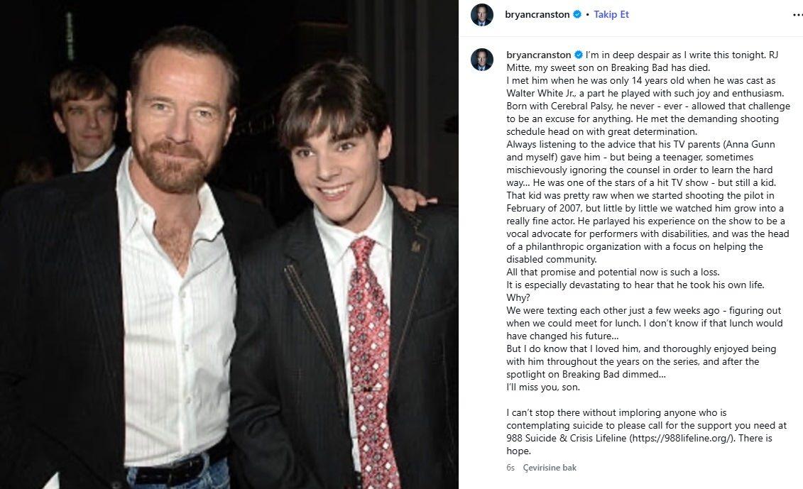 Bryan Cranston veda paylaşımı yayımladı