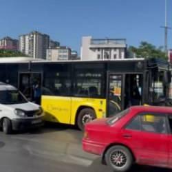 İETT otobüsü kazası sonrası trafik kilitlendi