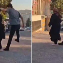 Sokak ortasında eşini darbetti! O anlar kamerada