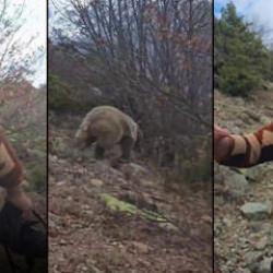 Ayı ile karşı karşıya kaldı: Yürek hoplatan anlar kamerada