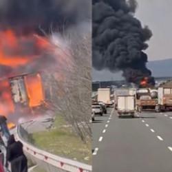 Kuzey Marmara Otoyolu'nda TIR alev topuna döndü! 