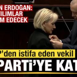 CHP'den istifa eden Nimet Özdemir AK Parti'ye katıldı! Rozetini Erdoğan taktı