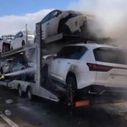 Ağrı'da otomobil yüklü TIR'da yangın