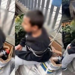 Pazar ortasında çocuğu iple bağladı! İşte gerekçesi...