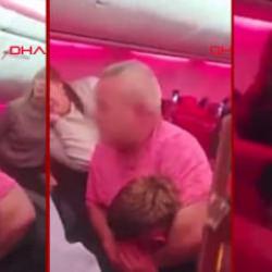 Antalya'dan kalktı Br&uuml;ksel Havalimanı'na acil iniş yaptı! 2 yolcunun kavga anları kamerada